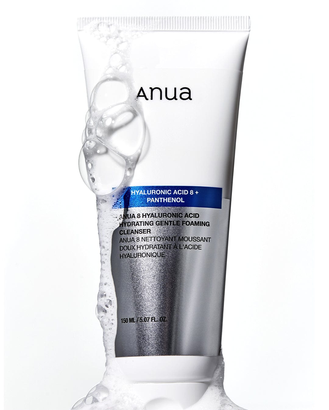 ANUA 8 HYALURONIC ACID HYDRATINGGENTLE FOAMING CLEANSER 150ml idrata in profondità, rimuovendo impurità senza seccare la pelle, lasciandola fresca, morbida e vellutata
