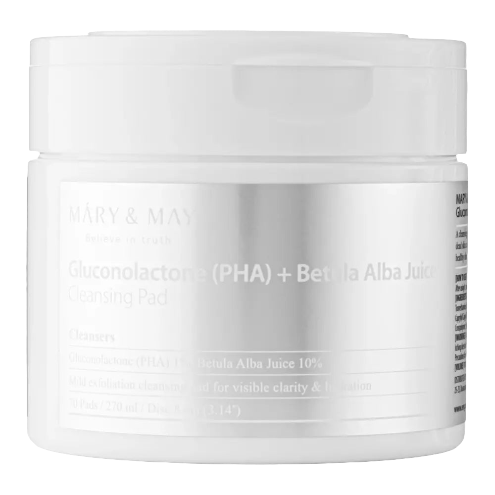 Mary&May - Dischetti detergenti al succo di gluconolattone (PHA)+Betula Alba - Dischetti purificanti e sebo astrigenti, migliorano i pori dilatati - 70 pezzi