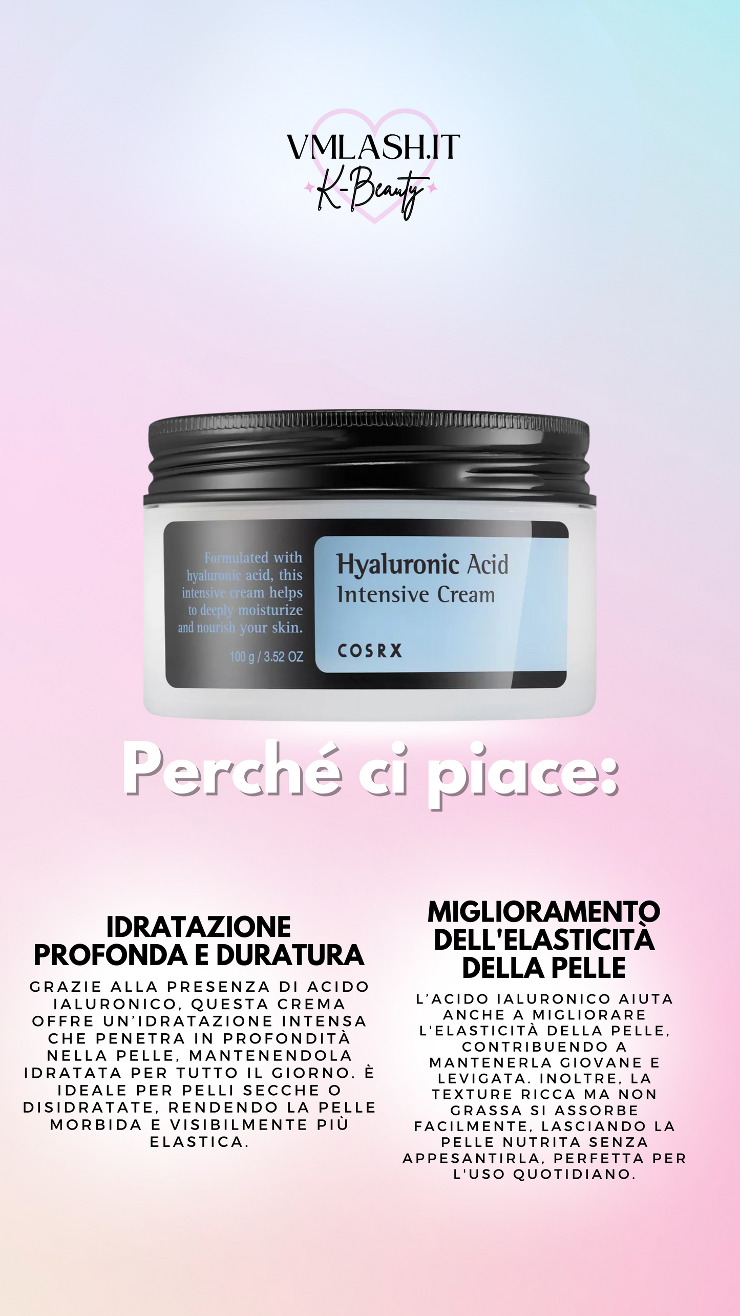 COSRX - Crema Intensiva Acido Ialuronico - Crema Fortemente Idratante con Acido Ialuronico - 100ml