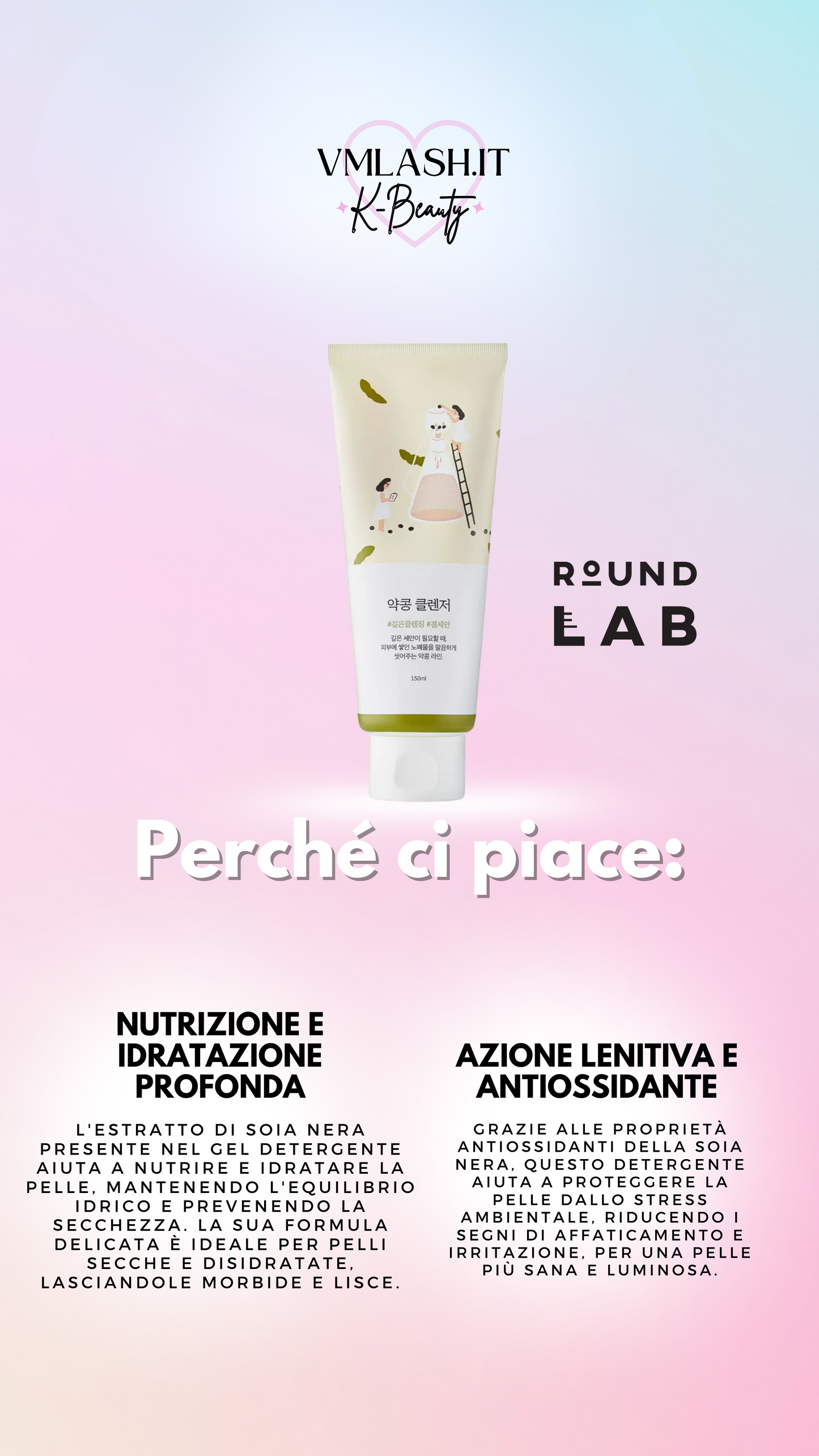 Round Lab - Detergente Nutriente alla Soia - Gel Detergente Viso con Estratto di Soia Nera - 150ml