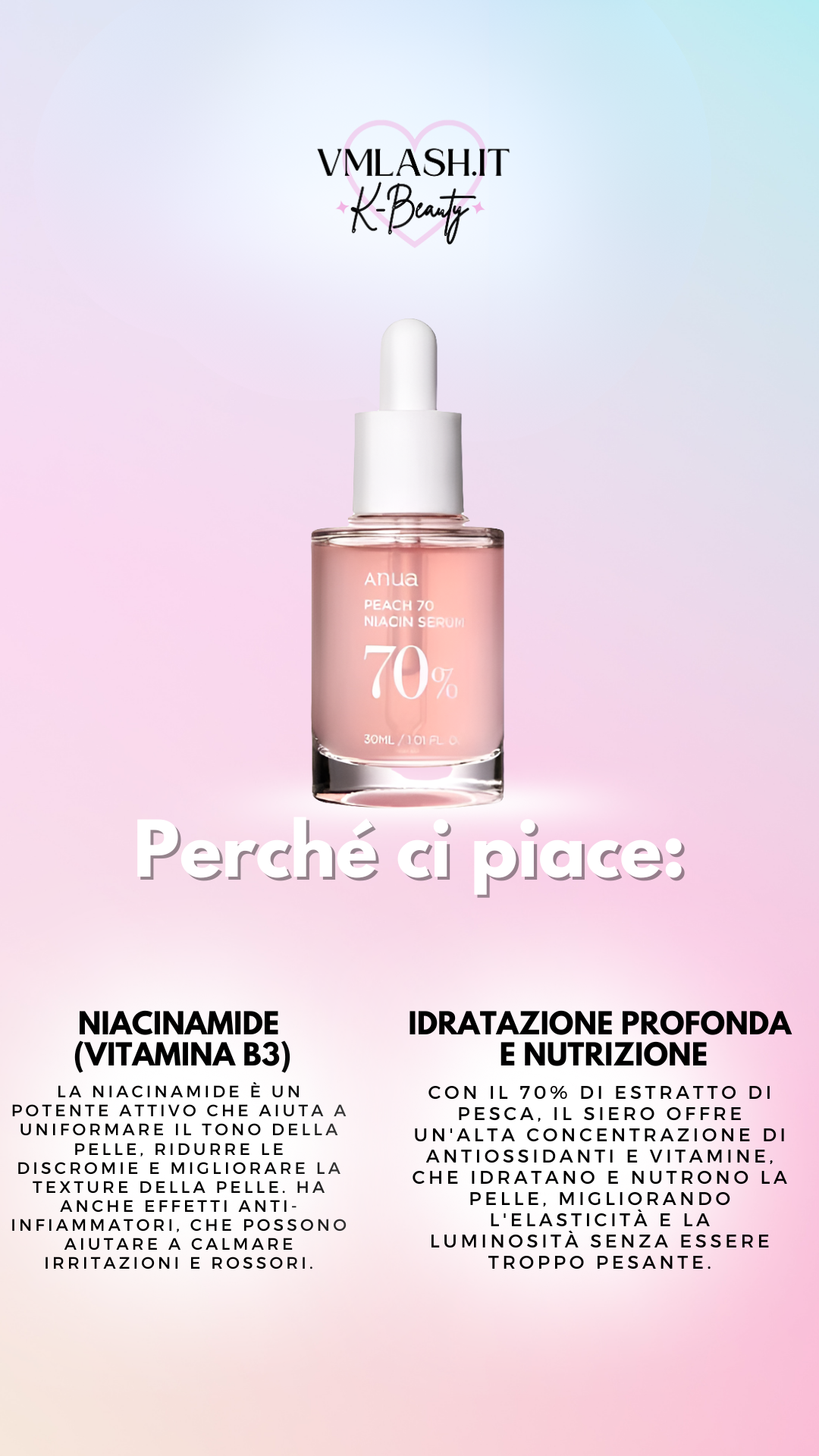ANUA Peach 70 Niacin Serum 30ml – Siero viso - illumina, riduce i pori, idrata, anti- invecchiamento