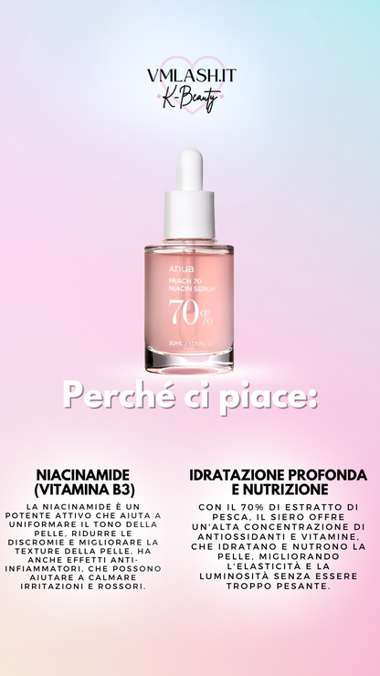 ANUA Peach 70 Niacin Serum 30ml – Siero viso - illumina, riduce i pori, idrata, anti- invecchiamento
