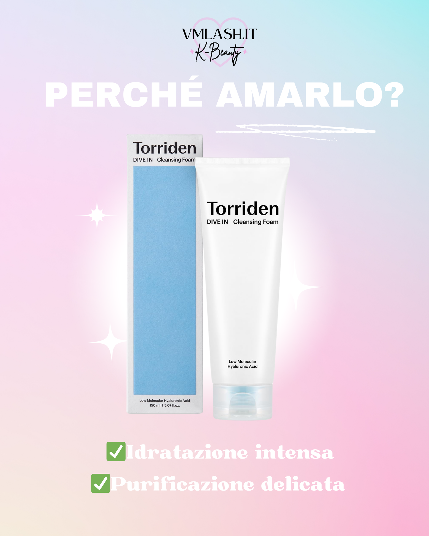 Torriden - Dive In - Schiuma detergente all'acido ialuronico a basso peso molecolare - Schiuma detergente purificante - 150 ml