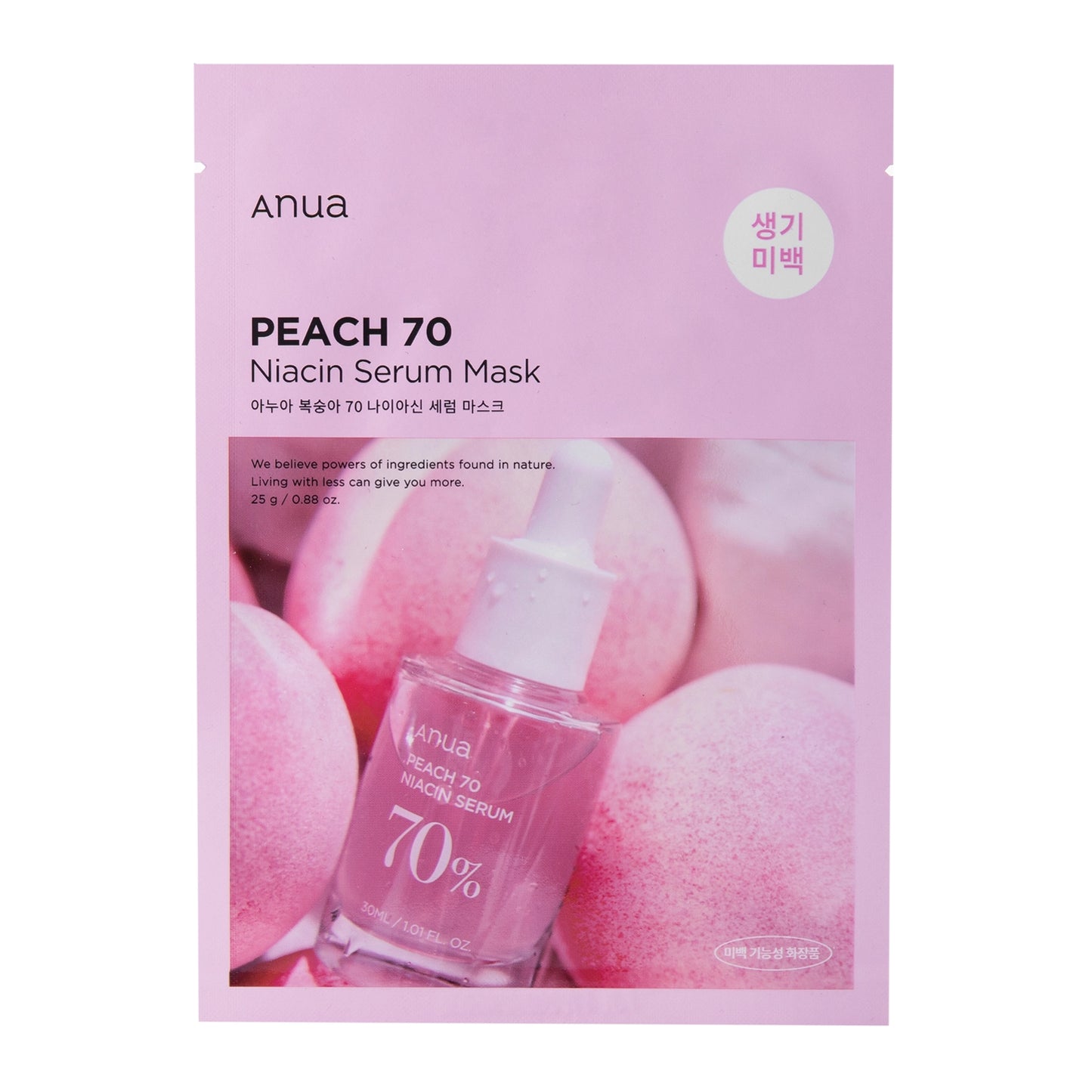 Anua - Maschera siero alla pesca con 70% di niacina - Maschera in tessuto illuminante con estratto di pesca al 70% - 1 pz/25 ml