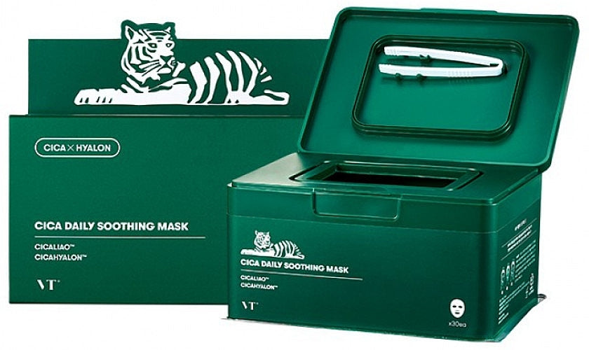 VT Cosmetics - CICA Daily Soothing Mask - Set di maschere viso lenitive in un foglio - 30 pezzi/350 g