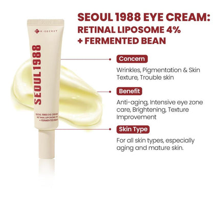 Ksecret Seoul 1988 Crema contorno occhi con liposomi retinici al 4% e fagioli fermentati 30 ml - riduce rughe e zampe di gallina