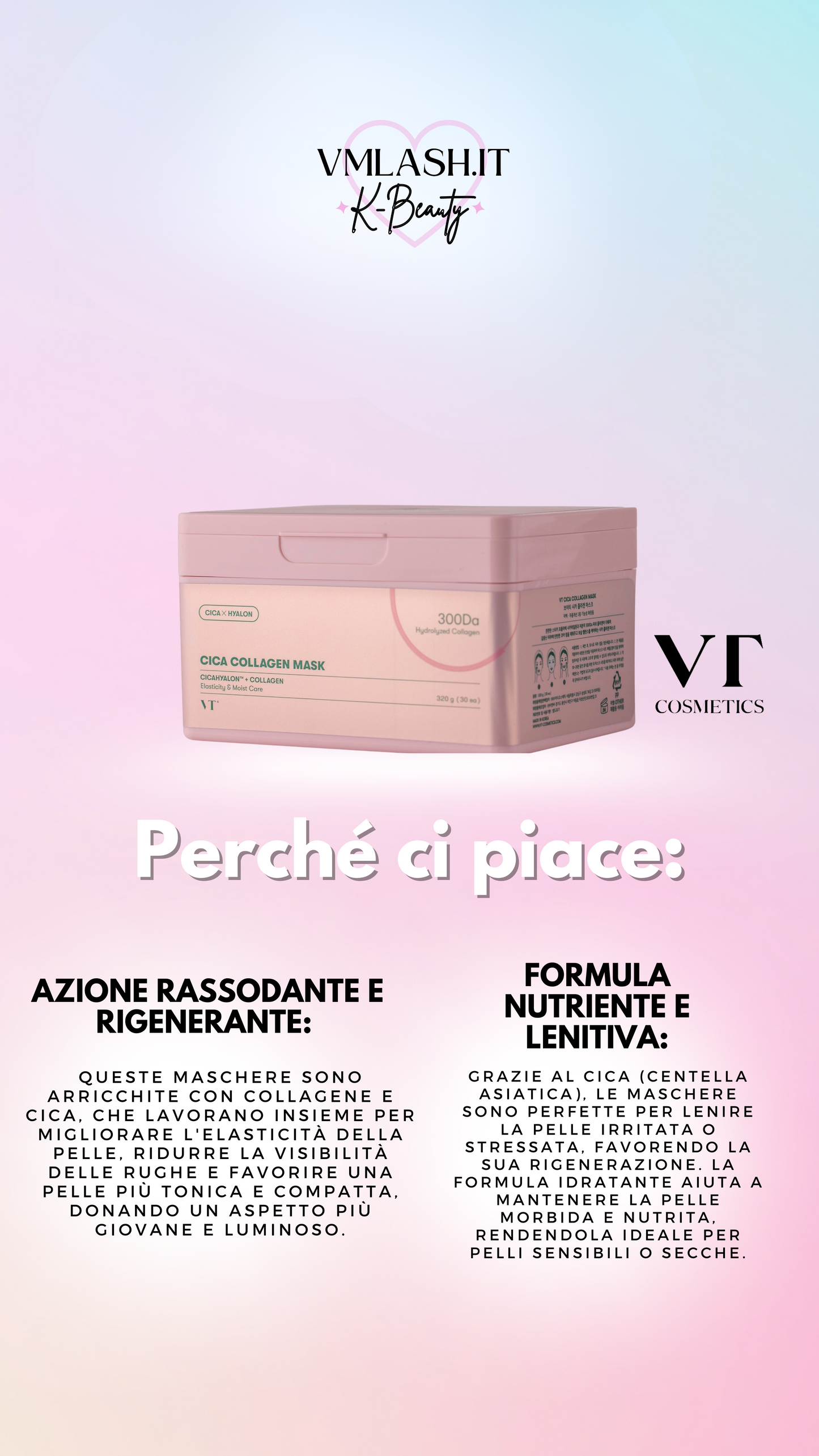 VT Cosmetics - CICA Collagen Mask - Set di maschere viso rassodanti in un foglio - 30 pezzi/320 g