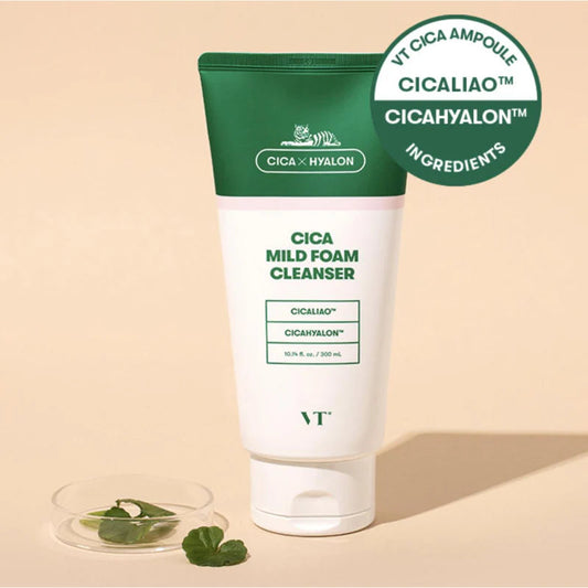 VT Cosmetics - Cica Mild Foam Cleanser - Schiuma detergente viso con centella asiatica antinfiammatorio, antimicrobiotico e idratante - 300 ml